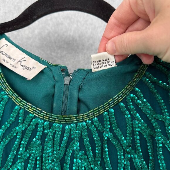 Laurence Kazar Womens VTG Silk Cocktail Party Dress Size M Green Sequin Beaded - Picture 11 of 16